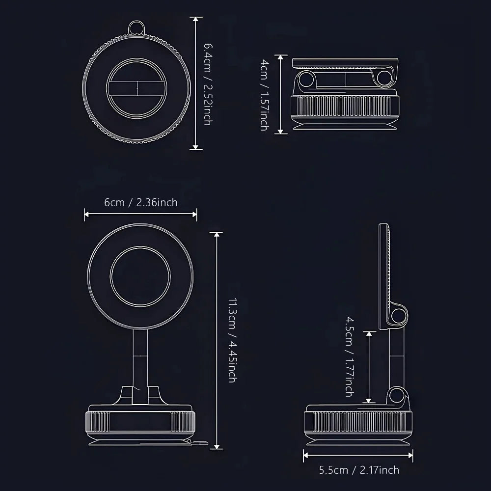 K007 Strong Magnetic Car Phone Holder Foldable Design 360° Adjustable Vacuum Mount for Car/Desk/Bathroom/Universal Use