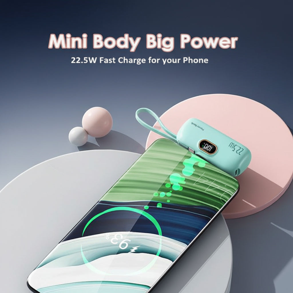 22.5W Mini Portable Charger Power Bank with 3 Output Ports, 5000Mah Fast Charging Battery Pack with LED Display